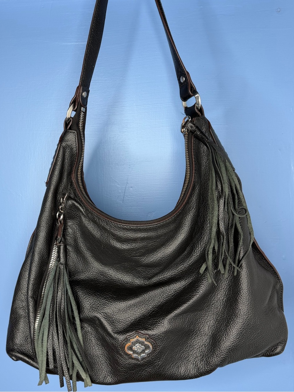 orYANY Black Leather Hobo with Fringe